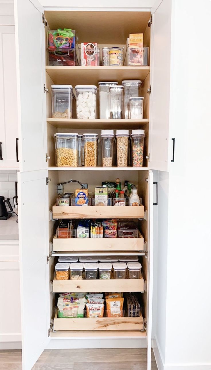 a pantry with food and spices